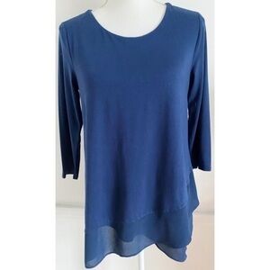 Vince Camuto • Blue Tiered Chiffon Accent Blouse
